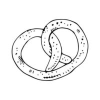 Vector tasty pretzel illustration.Brezel sketch drawing, engraving, ink, line art.German food.Can be used for menu, cafe, restaurant, poster, banner, emblem, sticker, placard and other design.