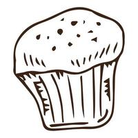 muffin dibujado a mano aislado en blanco. boceto de panecillo recién horneado en estilo vintage. ilustración de pastelería grabada. pastel de postre dulce o dibujo de tinta de galleta para etiqueta, logotipo, menú de panadería, diseño de afiches vector