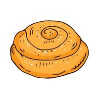 Cinnamon roll with sugar. Swirl bun. Hand drawn isolated vector illustration on white background