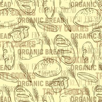 Vector doodle sketch style breads and baguettes bakery seamless pattern