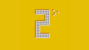 3D Rendering of numbering text using 3d cylinder style. With white and yellow color scheme. 3D voxel art of one number with cylinder style photo