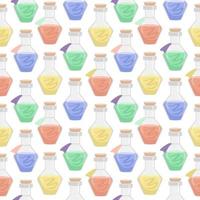 Vector seamless pattern of flasks of various shapes. Vessels for liquid. Colored Halloween elements