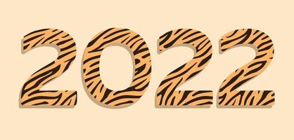 Happy New Year. 2022 year of the tiger. Striped stylized numbers. Festive New Year card. Vector illustration isolated