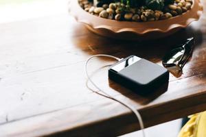 Mobile charger external power supply on table