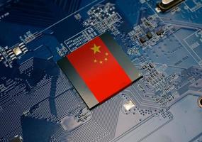 Flag of China on CPU operating chipset computer electronic circuit board photo