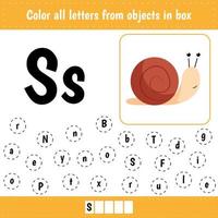 Educational worksheet for school and kindergarten. Snail vector