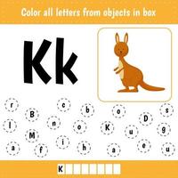 Learn english words. Color letters. Kangaroo vector