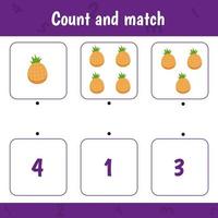 cuenta y empareja. juego de actividades matemáticas para niños. piña vector