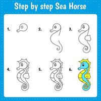How to draw cute little sea horse