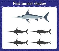 Find correct shadow. Xiphias. vector