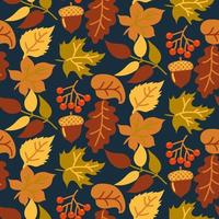 Abstract seamless autumn background with yellow and orange leaves on a dark background. Vector autumn background, backdrop, wallpaper. Fabric pattern. Seamless vector texture.