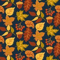 Abstract seamless autumn background with yellow and orange leaves on a dark background. Vector autumn background, backdrop, wallpaper. Fabric pattern. Seamless vector texture.