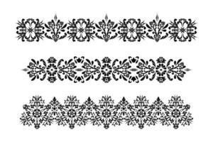 Set of vector vintage patterns for the design of frames, menus, wedding invitations or labels, for laser cutting, creating patterns in wood, marquetry. Digital graphics. Black and white.