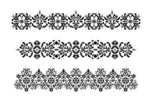 Set of vector vintage patterns for the design of frames, menus, wedding invitations or labels, for laser cutting, creating patterns in wood, marquetry. Digital graphics. Black and white.