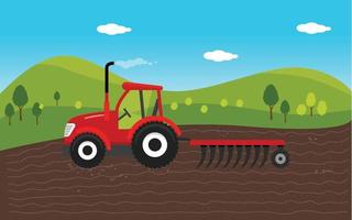 Farm with tracktor nature illustration, agricultural industry, land business countryside farming vector