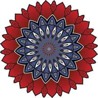 Round gradient mandala on white isolated background. Vector boho mandala in red and blue colors. Mandala with floral patterns. Yoga template