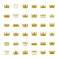 Set of golden vector crowns and icons