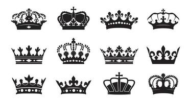 establecer vector rey coronas icono sobre fondo blanco. ilustración vectorial emblema y símbolos reales.