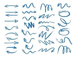 Set of blue drawing Arrows. Vector Illustration.