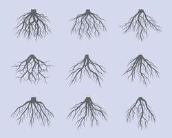 conjunto de raíces de árboles grises. ilustración de contorno vectorial e imagen de la naturaleza. vector