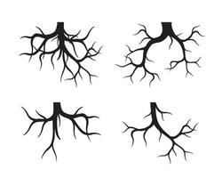 conjunto de raíces de árboles negros. ilustración de contorno vectorial e imagen de la naturaleza. vector