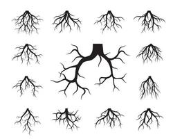 Set of black Tree Roots. Vector outline Illustration and nature image.