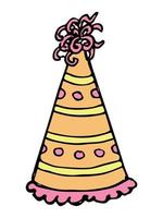 ilustración de sombrero de fiesta dibujada a mano aislada en un fondo blanco. garabato de gorra de cumpleaños. imágenes prediseñadas de vacaciones. vector