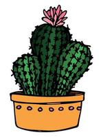 lindo cactus simple dibujado a mano. planta de interior en una maceta clipart. ilustración de cactus aislado sobre fondo blanco. garabato hogareño acogedor. vector