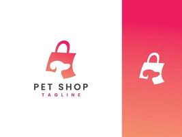 pet shop logo template, dog and shopping bag concept vector