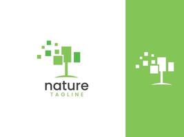plantilla de logotipo de píxel de árbol verde, logotipo de píxel de naturaleza vector