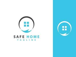plantilla de logotipo de hogar seguro, concepto de casa y mano vector