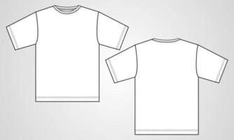 camiseta básica de manga corta vista frontal y posterior de la plantilla de ilustración vectorial de boceto plano de moda técnica general. ropa de vestir para hombres y niños. vector