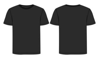 Camiseta de manga corta de corte regular con dibujo técnico de moda con plantilla plana con escote redondo en la parte delantera y trasera. dibujo de arte de ropa ilustración vectorial diseño básico de ropa maqueta de color negro. vector