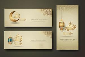 Eid Al Adha and Hajj Mabrour calligraphy islamic, set banner template vector