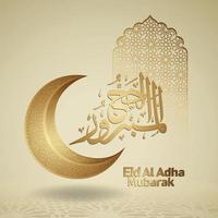 eid al adha mubarak diseño islámico con luna creciente y caligrafía árabe, vector de tarjeta de felicitación ornamentada islámica de plantilla