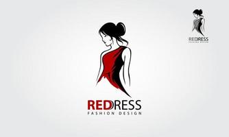 Red Dress Fashion Vector Logo Template. Creative feminine figure in abstract line art. Simple, clean and modern logo template perfect for a wide range of beauty and fashion businesses.