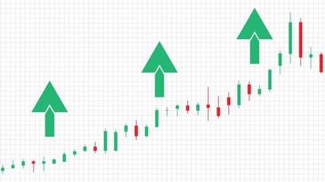 fondo abstracto del indicador de flecha tendencia alcista y gráfico de barras de velas verde y rojo sobre fondo blanco vector