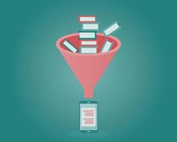 microlearning funnel to digest books to digital media with shorter content vector