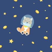 cute Chiba Inu dog with gold coin in space seamless pattern for print or fabric vector