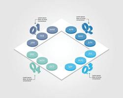 process chart template for infographic for presentation for 12 months in 4 quarter vector