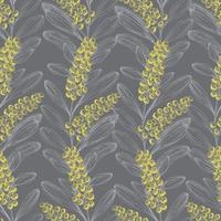 Seamless vector pattern with flowering acacia branch. Spring yellow flowers. Vector illustration. Texture for ceramic tile wallpapers, pattern fills, web page backgrounds