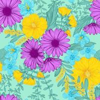 Colorful seamless vector pattern with different flowers. Bright summer design for modern prints. modern and original textile, wrapping paper, wall art design