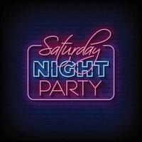 Saturday Night Party Neon Signs Style Text Vector
