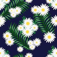 daisy flower seamless pattern indigo background vector
