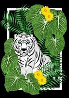 tigre en un marco con hojas vector
