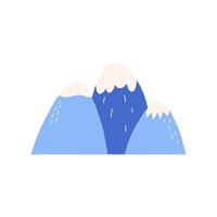 Cute mountains in simple hand drawn style, flat vector illustration isolated on white background. Minimalist winter mountains for childish design.
