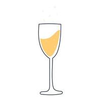 Glass of sparkling champagne in simple style, flat vector illustration isolated on white background. Minimalistic linear glass for alcoholic drink.