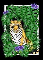 tiger in a frame with leaves vector