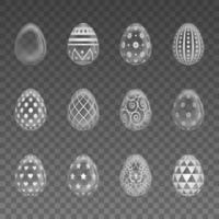 conjunto de huevos de pascua transparentes aislados con decoraciones vector