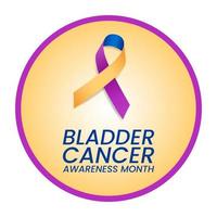 Bladder cancer awareness month concept. Banner with text and blue, yellow, and purple ribbon.  Vector illustration.